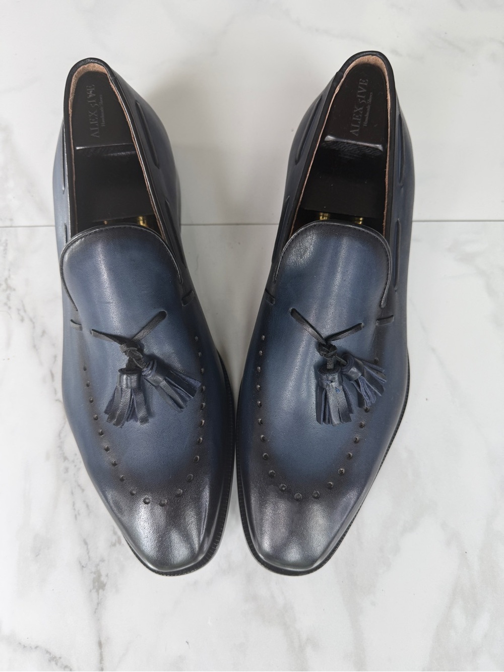 Men's Blue Leather Tassel Loafers by